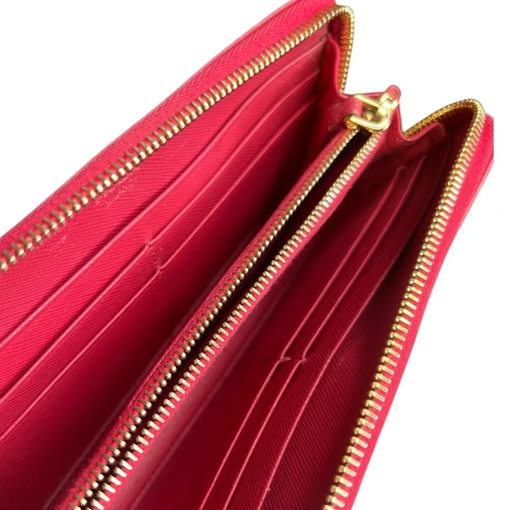 Prada Saffiano Bow Leather Zip Wallet